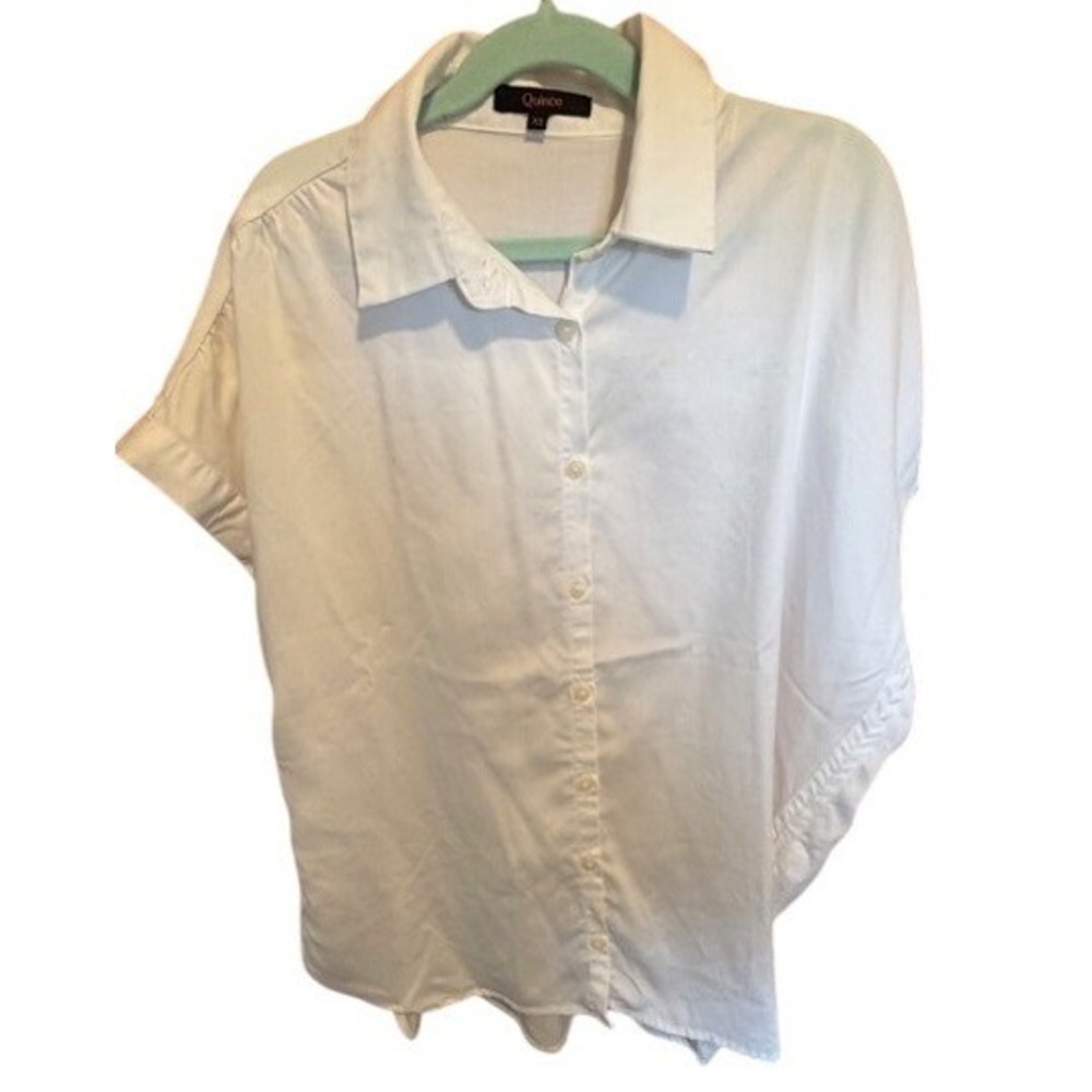 Quince White 100% Tencel Lyocell Short Sleeve Button Down Shirt Women XS